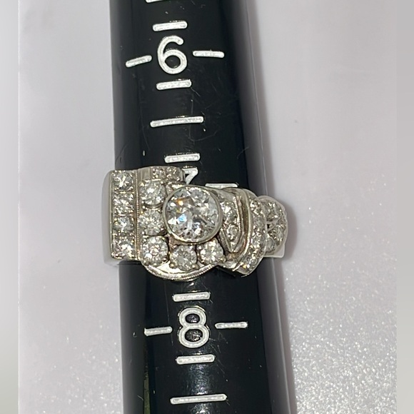 Heavy Solid 14K White Gold Natural +/- 2.00CTW Diamond Bezel Antique Ring Custom - Picture 11 of 17